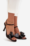 Patent Leather Heeled Sandals With Bow Black Noliva