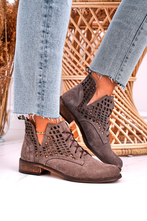 Women's Openwork Boots Suede Brown Susannah