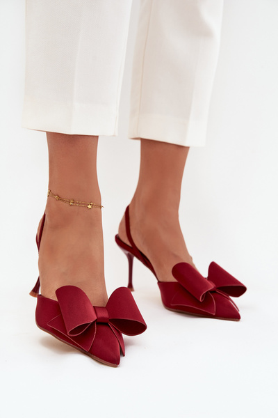 High heels with open heels and bow Bordeaux Eklevia