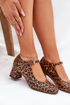 Leather Heels On A Heel In Leopard Print Laura Messi 2936 Brown