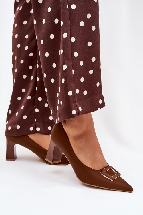 Heels On A Block With Decorative Buckle Brown Seriva