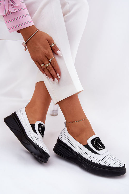 Damskie Mokasyny Skóra Naturalna Platforma Koturn Białe Vinceza 79522