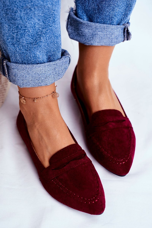Women's Suede Moccasins CH-1M6 Maroon Laveria