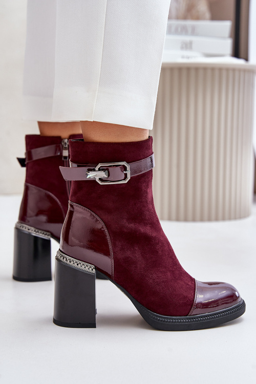 Women's Insulated Heeled Boots With Decorative Buckle MR880-085 Bordeaux D&A
