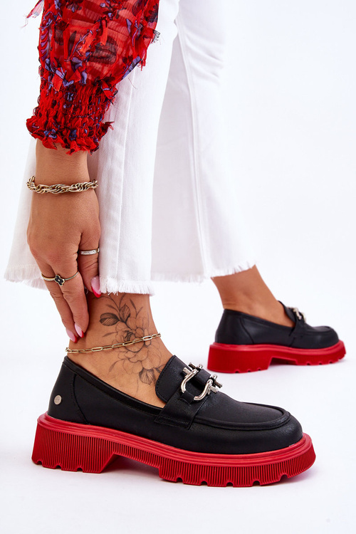 Leather Loafers With Decoration GOE LL2N4040 Black-Red