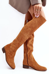Women's Suede Over-the-Knee Flat Heel Boots Camel Hewanella