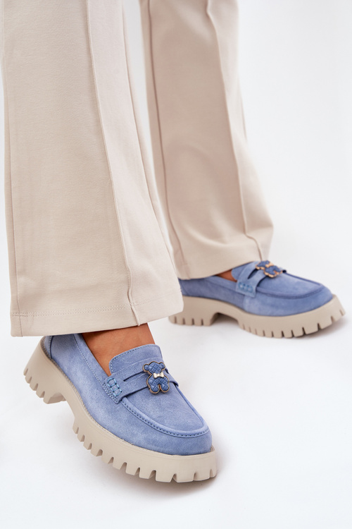 Mokasyny Damskie Zamszowe Przypinka Miś Niebieskie Vinceza 79533