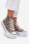 Womens High Top Sneakers On Massive Platform With Clips Leopard Gold Olivana