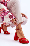 Suede Square Heel Sandals Red Powerful