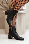 Lace Up Women's Heeled Boots Made Of Natural Leather Insulated Black Vinceza 91110