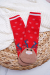 Ladies' Christmas Socks Non-Slip Red With Reindeer