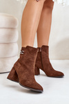 Warm Women's Ankle Boots on Heel Eco Suede Dark Green Saivia