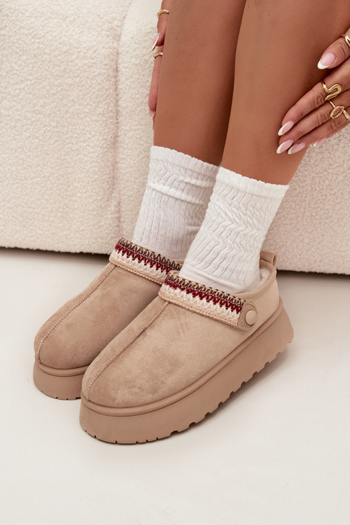 Women's Low Snow Boots With Movable Strap And Embroidery On Platform Light Beige Lyrisse