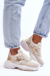 Sneakersy Damskie Sznurowane Beżowo-Złote Cortes BL378