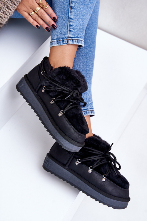 Low Snow Boots On Platform With Fur D.Franklin Black DFSH370011