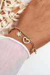 Fashionable Bracelet With Flowers And Heart Gold