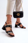 Leather Elegant Sandals with Block Heel Laura Messi 2768 Black