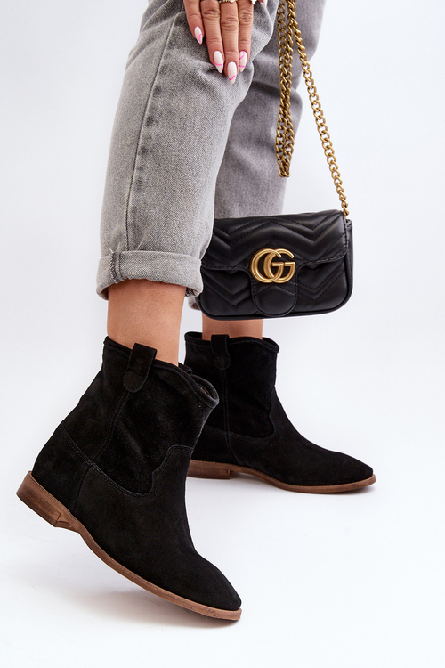 Botki Wsuwane Damskie Zamszowe Czarne 2326 Zazoo