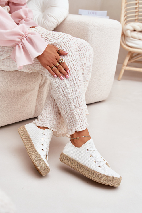 Women's Platform Sneakers With Weaving White Princa