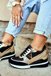 Women's Wedge Sneakers Black Gold Isla