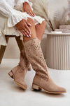 Lace-up Women's Low Heel Eco Suede Boots with Zipper Dark Beige Orchides