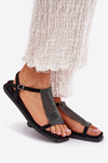 Flat Elegant Women's Sandals With Crystals Artiker 56C1370 Black