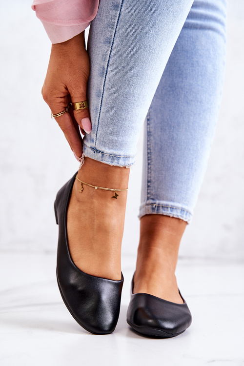 Black Classic Leather Ballerina Stacee