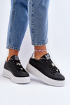 Sneakersy Eko Skóra Platforma Ozdoby Damskie Czarne Herbisa EV-307
