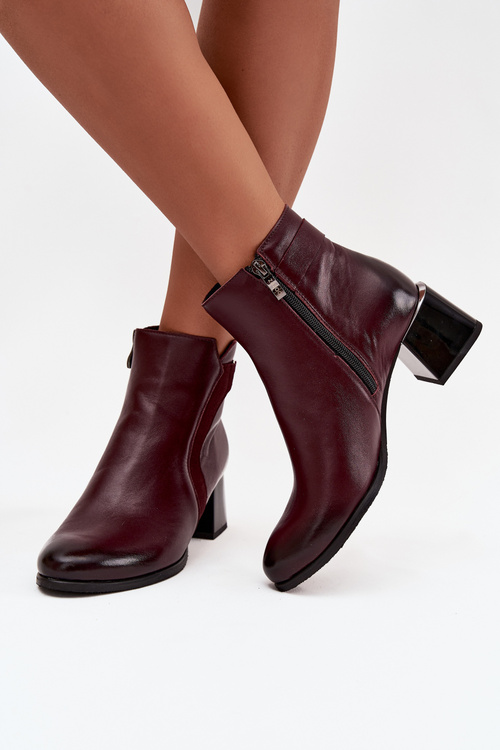 Leather Women's Heeled Boots with Heating Zazoo 60563 Bordeaux