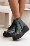 Zazoo 60499 Women's Platform And Wedge Boots Insulated Natural Leather Dark Green