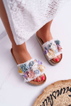 Women's Flip Flops With Flowers Thick Sole White Amadeo