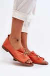 Zazoo 2660 Women's Leather Ballerina Flats Orange