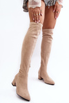 Women's Knee-High Boots On Low Heel Beige Maidna