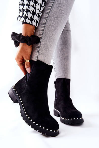 Suede Pearl Booties Black Venie