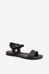 Ladies Sandals On A Flat Heel Eco Leather Black Kivara
