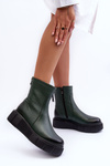Zazoo 60369 Women's Leather Platform Ankle Boots Green