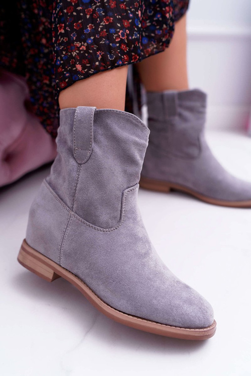 Women's Booties On Ankle Flat Heel Warmed Over Ankle Grey Demini