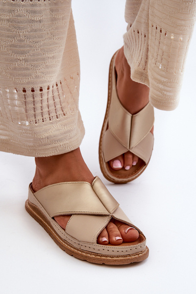 Leather Profiled Flip-Flops Maciejka 04986-04 Gold-Beige