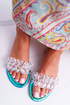 Women's Flip Flops With Zircons Lu Boo Gasoline Blue Medina