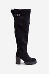 Kozaki Damskie Obcas Słupek Eko Zamszowe Z Cholewką Za Kolano Ocieplane Czarne Niaviera