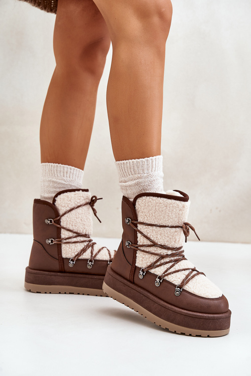 Women's Snow Boots On Platform With Lacing Brown Riaviana