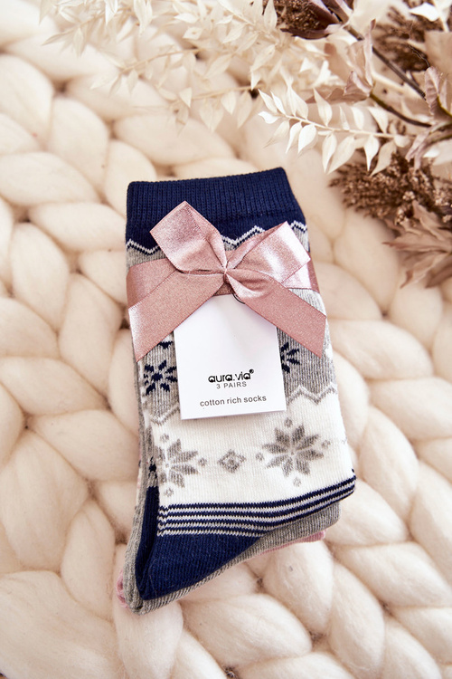 Women's 3-Pack Christmas Socks Festive Gray and Navy Blue