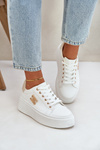 Buty Sportowe Sneakersy Damskie Na Platformie Biało-Beżowe Temittes