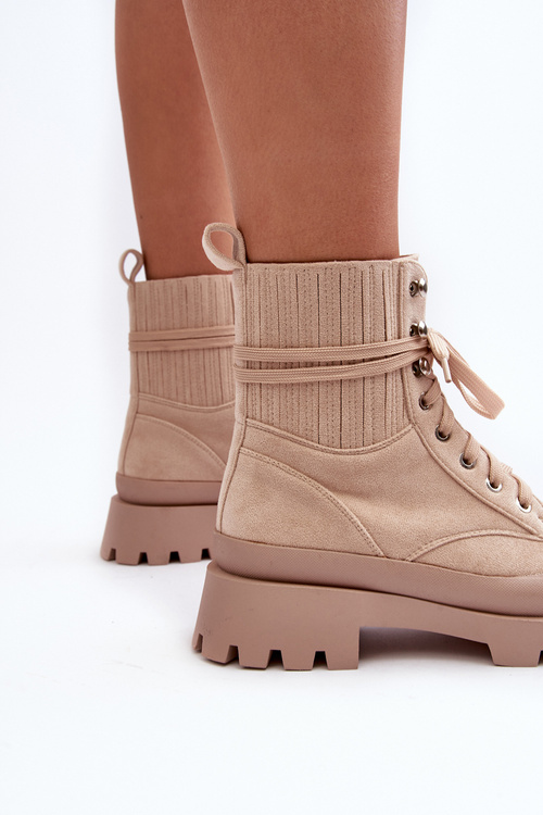 Women's Lace-up Trapper Boots Beige Gordts