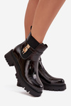 Patent leather ankle boots with lining with gold detail black Talyra