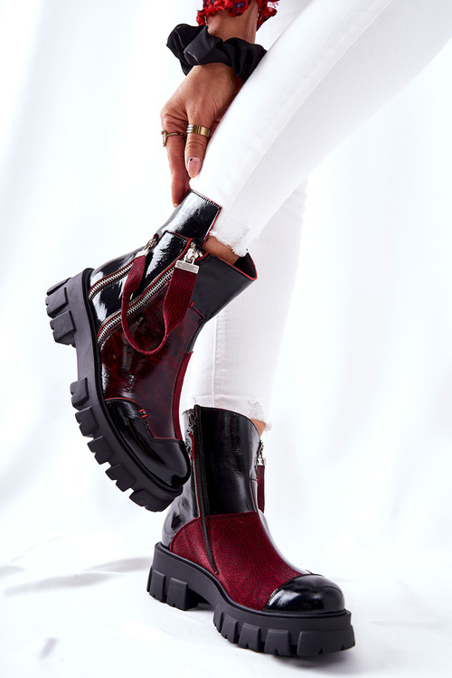  Leather Stiletto Boots Maciejka Black and Bordeaux 05137-33