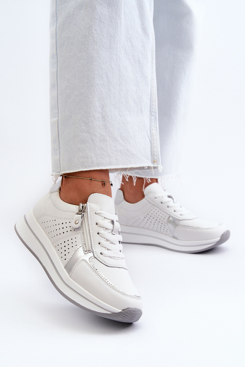 Sneakersy Damskie Skóra Platforma Białe Ligustra 24SP08-6700