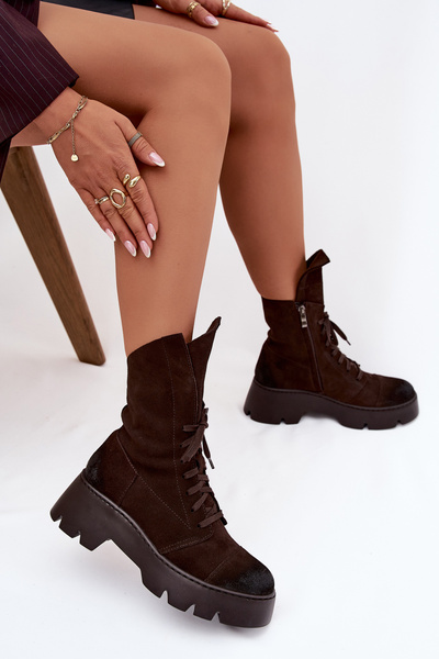 Damskie Botki Workery Z Zamszu Czekoladowe Zazoo 976