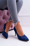 Women's Suede Pointed Stilettos Navy Blue Kiss Me