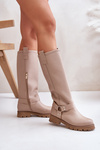 Leather Knee High Women's Boots Beige Lewski 3615